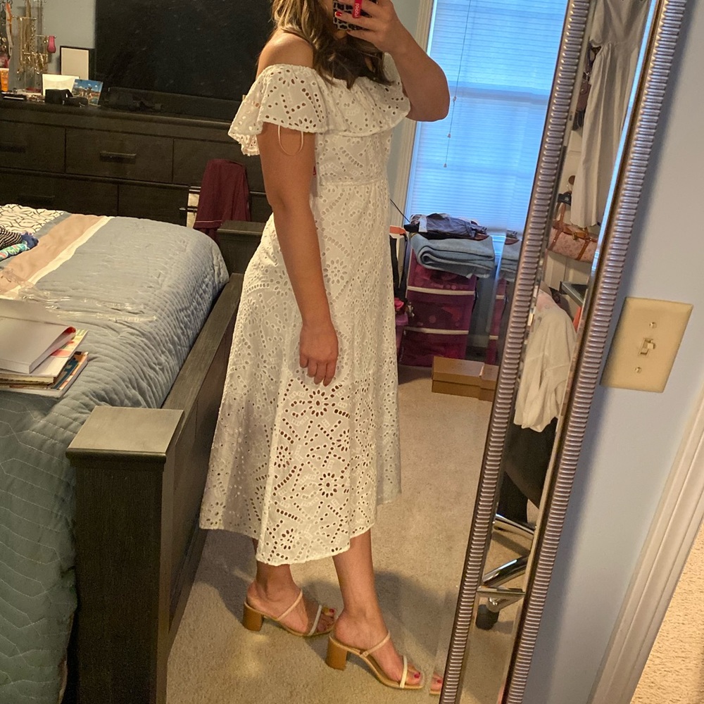 NWT Off Shoulder Eyelit Midi Dress